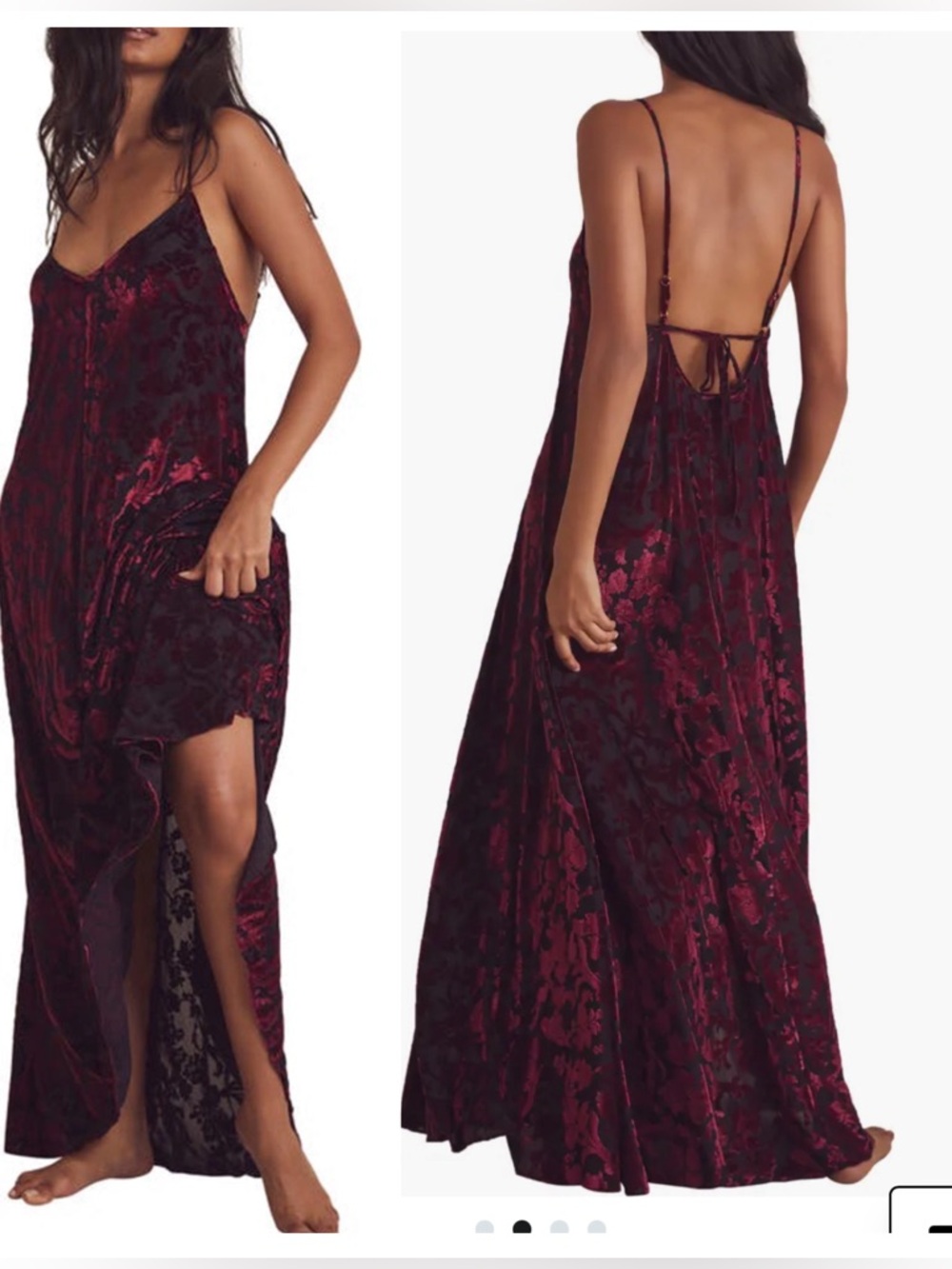 FREE PEOPLE VIBE FOR YOU BURNOUT FLORAL MAXI DRESS BURGUNDY XS TO M